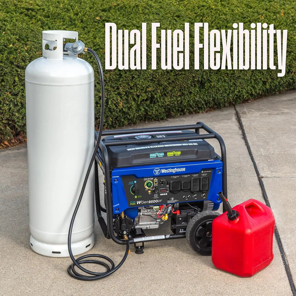 12500W Dual Fuel Portable Generator with Remote Start, Transfer Switch Ready for Home Backup