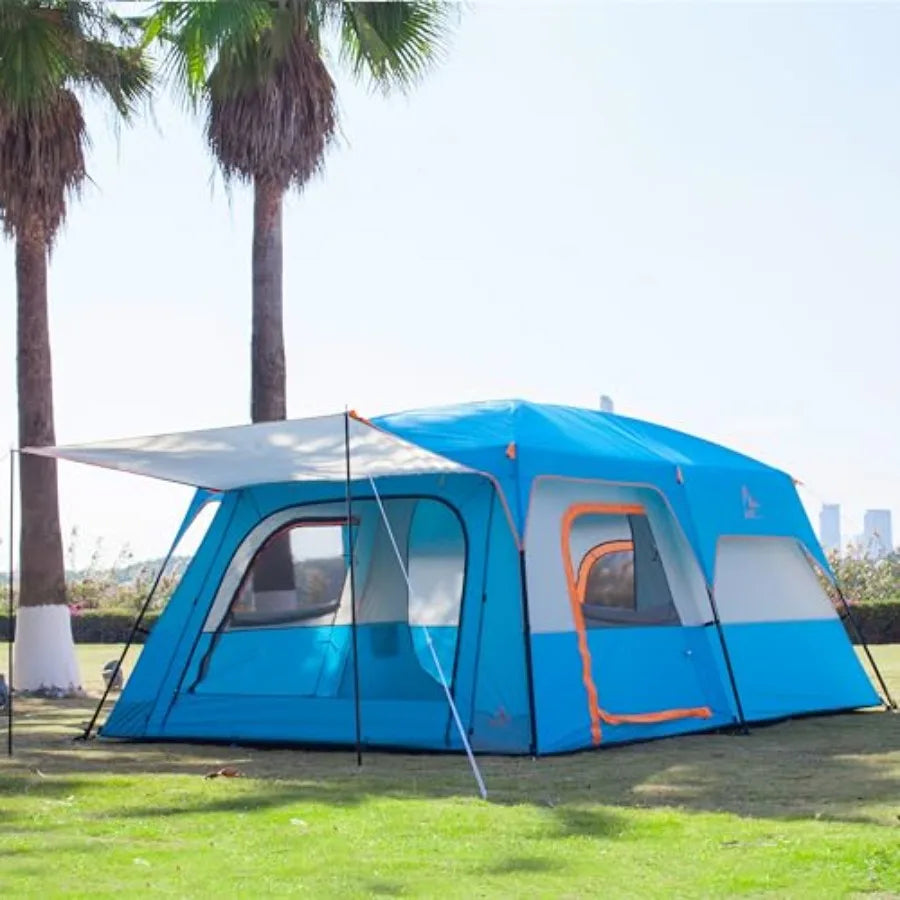 Extra Large Tent 6101214 Person StyleB Family Cabin Tents with 2 Rooms 3 Doors and 3 Windows Featuring Mesh Panels Straight Wal