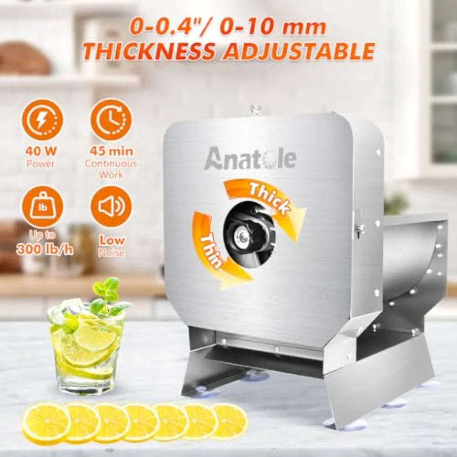 Electric Vegetable Slicer Commercial Fruit Cutter Stainless Steel 0-0.4'' Thickness Adjustable with Manual Mode for Tomato Onio
