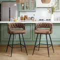Bar Stools Set of 2 Counter Height Bar Stools with Woven Back and Footrest for Kitchen Island Counter Brown