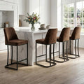 Set of 4, 24.8 Velvet Upholstered Counter Height Bar Stools with Footrests and Black Metal Legs, Brown