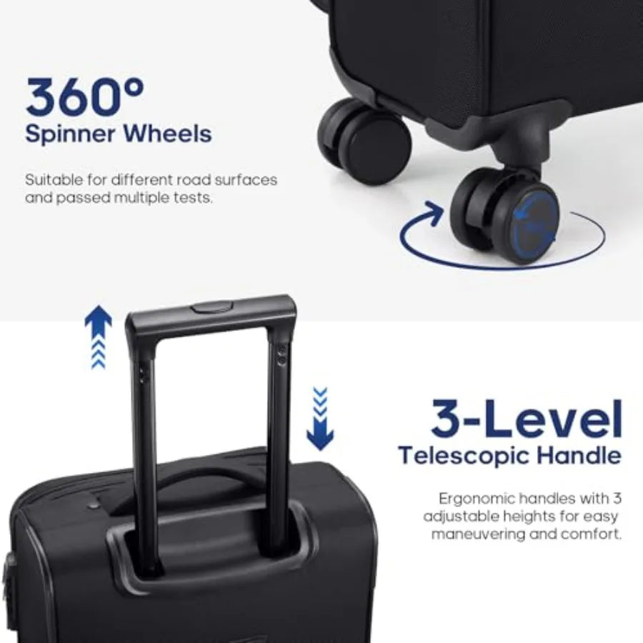 Softside Expandable Carry On Luggage 22x14x9 Airline Approved 20 Inch Suitcase with Wheels and TSA Lock Travel Suitcase with 4-