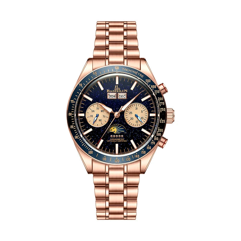 BAOFEILUN Moonwatch Style Automatic Watch Full Calendar 42MM Galaxy Dial Mineral Crystal 30M Waterproof Luxury Reloj Hombre Gift