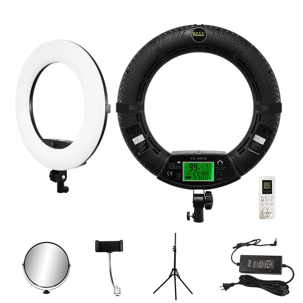 18inch Ring Lights with Tripod Remote Control LED Video Lamp FE480 96W Fill Light Bi-color Photo Studio for Makeup Beauty Salon