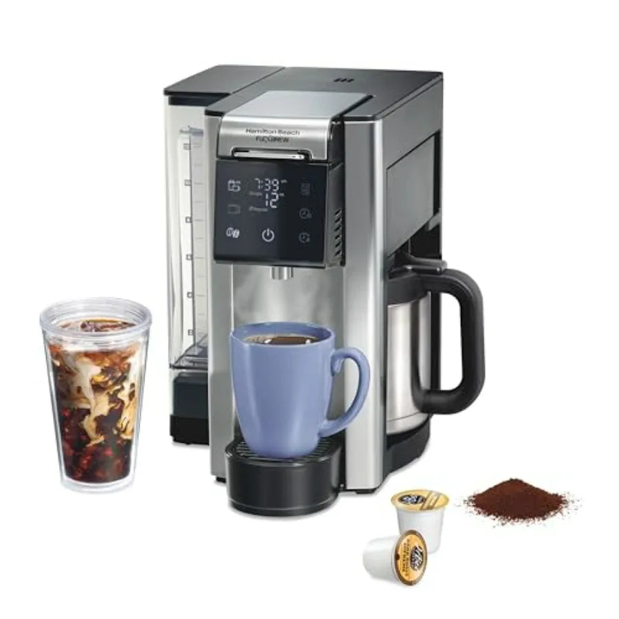 FlexBrew Advanced 5-in-1 Thermal Programmable 12 Cup Drip and Single Serve Hot Iced Coffee Maker with Movable 60oz Water Reserv
