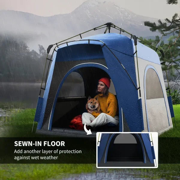 4 Person Automatic Pop Up Camping Tent, Quick Setup Family Travel Tent with Windows Carry Bag Outdoor Shelter