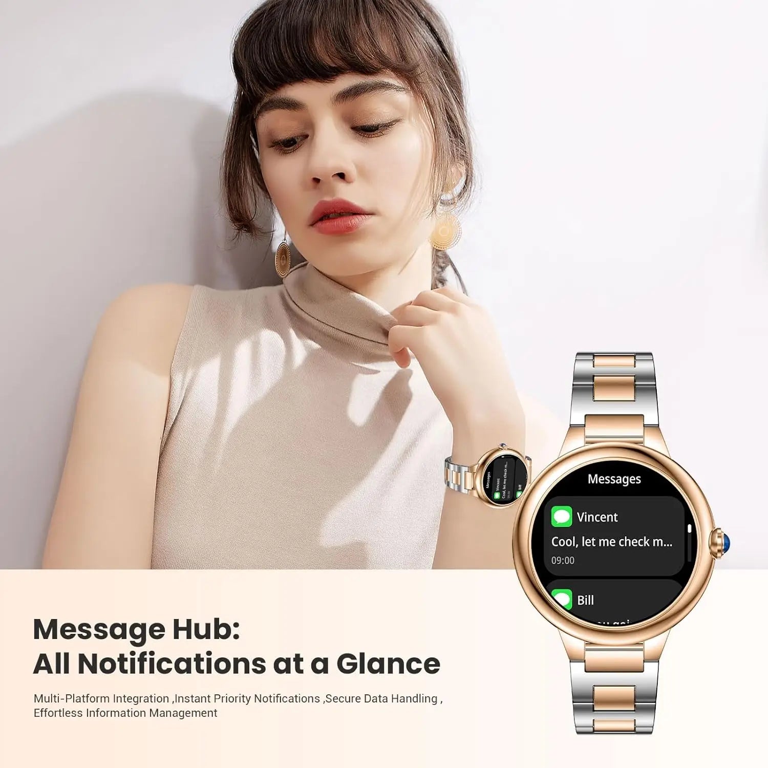 Luxury Smart Watch for Women, 1.19" AMOLED Display, Heart Rate & Sleep Monitor, 107 Sports Modes, iOS/Android Compatible