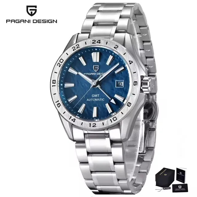 PAGANI DESIGN 39MM New GMT Sky blue dial Luxury Men Mechanical Watch Water Resistance Sapphire Glass Automatic watches for men