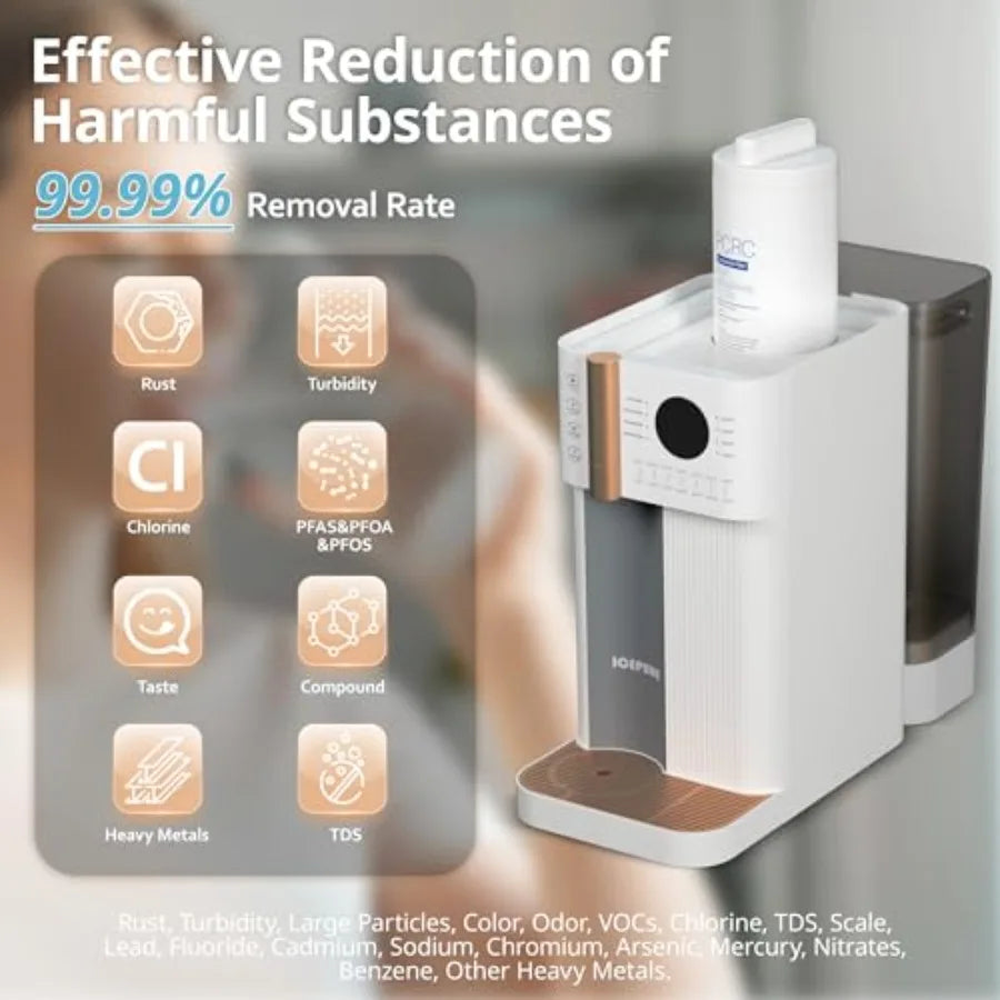 4-in-1 Reverse Osmosis Water Filter Countertop System for Home RO Water Purifier with Hot and Cold Dispenser Bottleless