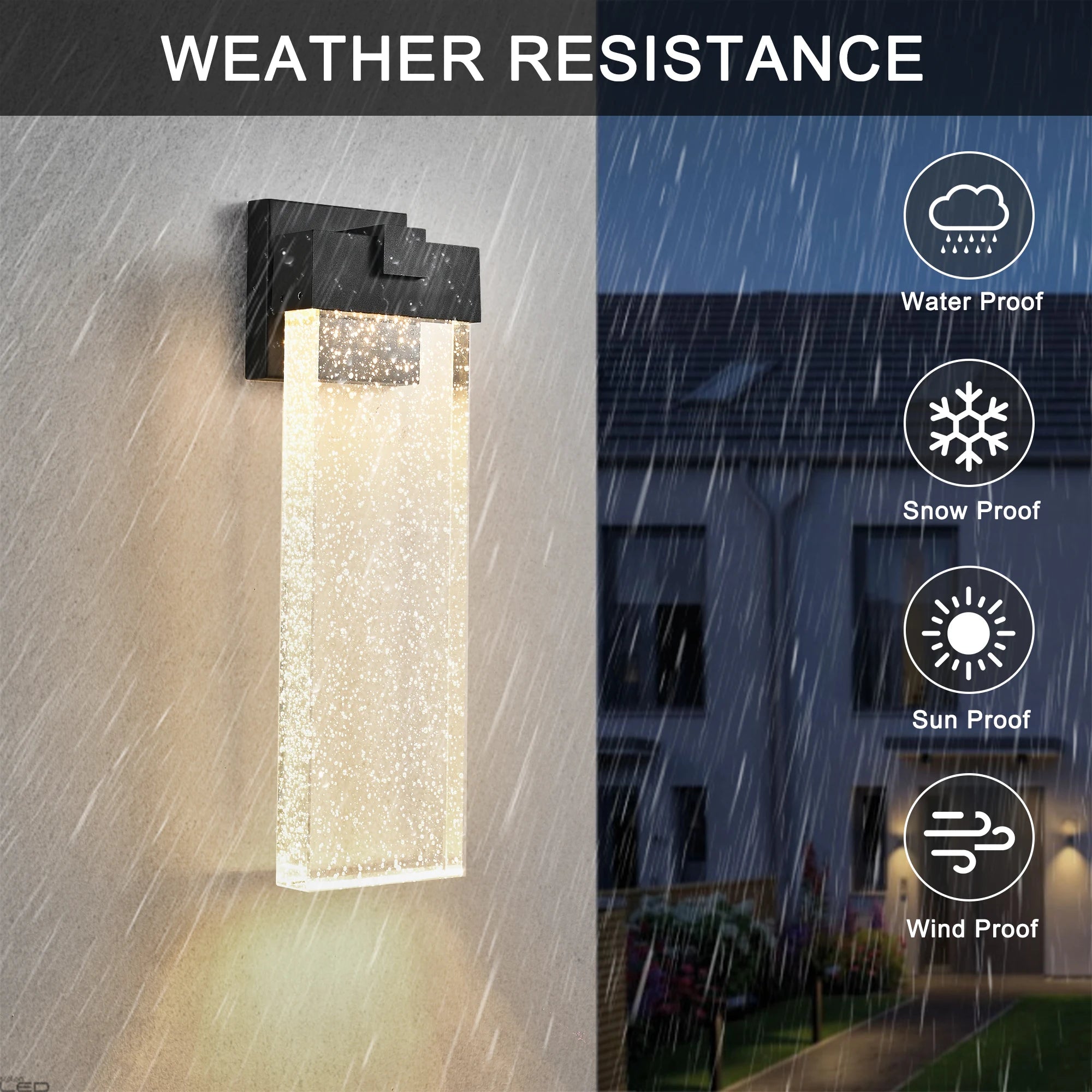ARLGSITE Modern Outdoor Wall Light Fixture, Weatherproof LED Wall Sconce with Bubble Crystal, Black Finish, Up and Down Lighting