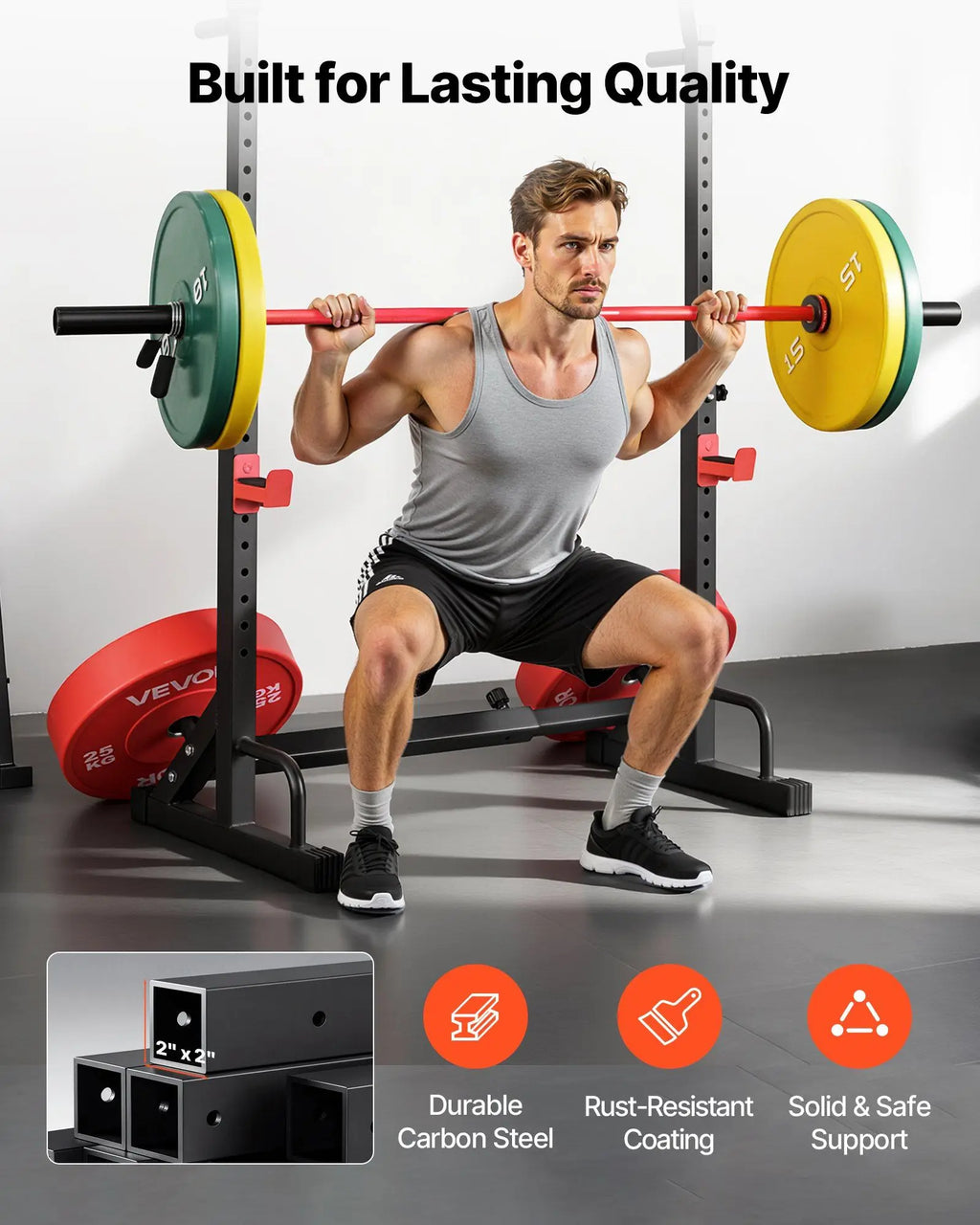 Power Cage Squat Rack, Home Gym Power Rack with Adjustable Height & Width, 550LBS Strength Training Workout Equipment with