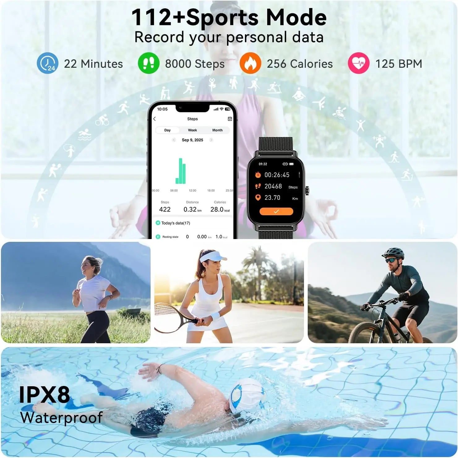 Smart Watch for Men & Women: Fitness Tracker with Heart Rate, Sleep Monitor, Waterproof, Compatible Android iPhone