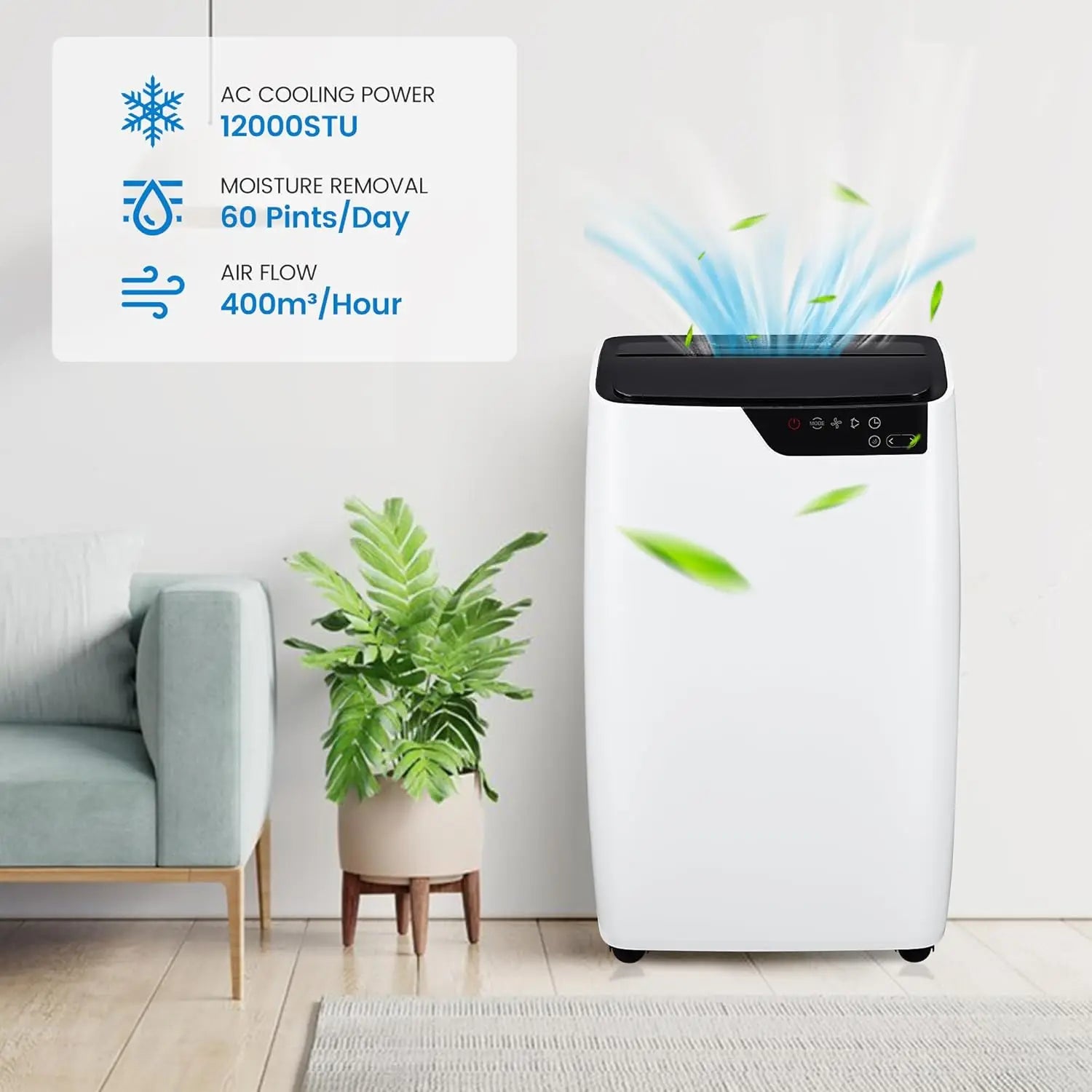 12000 BTU Portable Air Conditioners for Room up to 550 sq.ft, 3-IN-1 Free Standing Quiet Cooling Portable AC Unit, 24H Timer