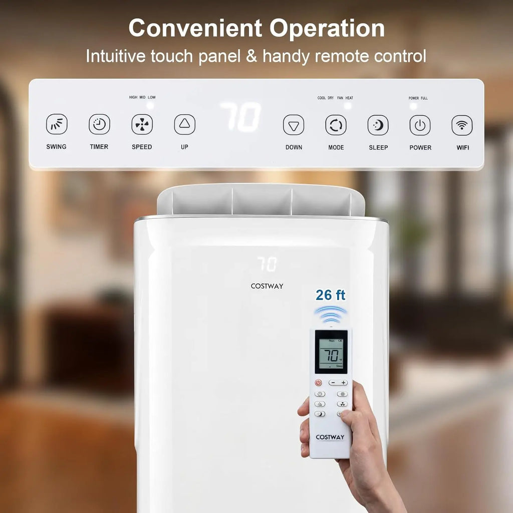 Heating Unit w/Fan, Dehumidifier, Auto Swing, Sleep Mode, 24H Timer, Remote Control & Window Kit, Cool Up to 750 Sq.Ft