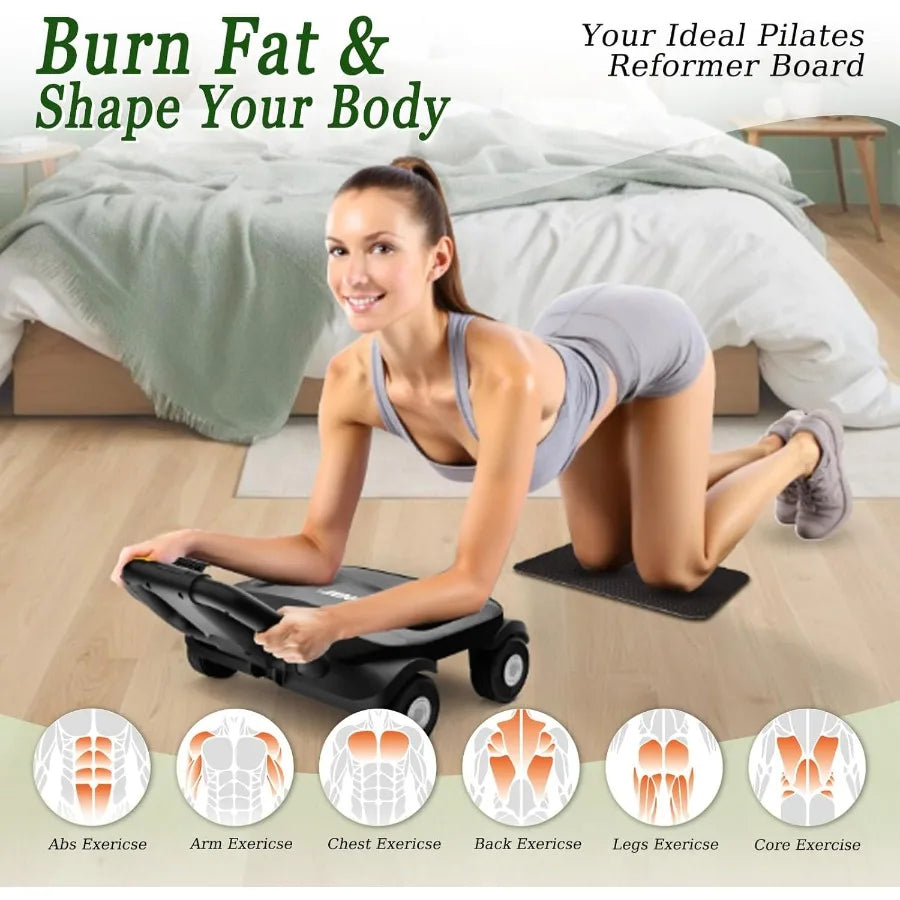 Pilates Reformer Board Pilates Equipment Ab Roller Automatic Rebound Abdominal Wheel Home Workout Equipment for Women Core Work