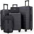 Expandable 21-30 Inch 5-Piece Luggage Set with ABS Shell, TSA Lock, and Spinner Wheels - Black