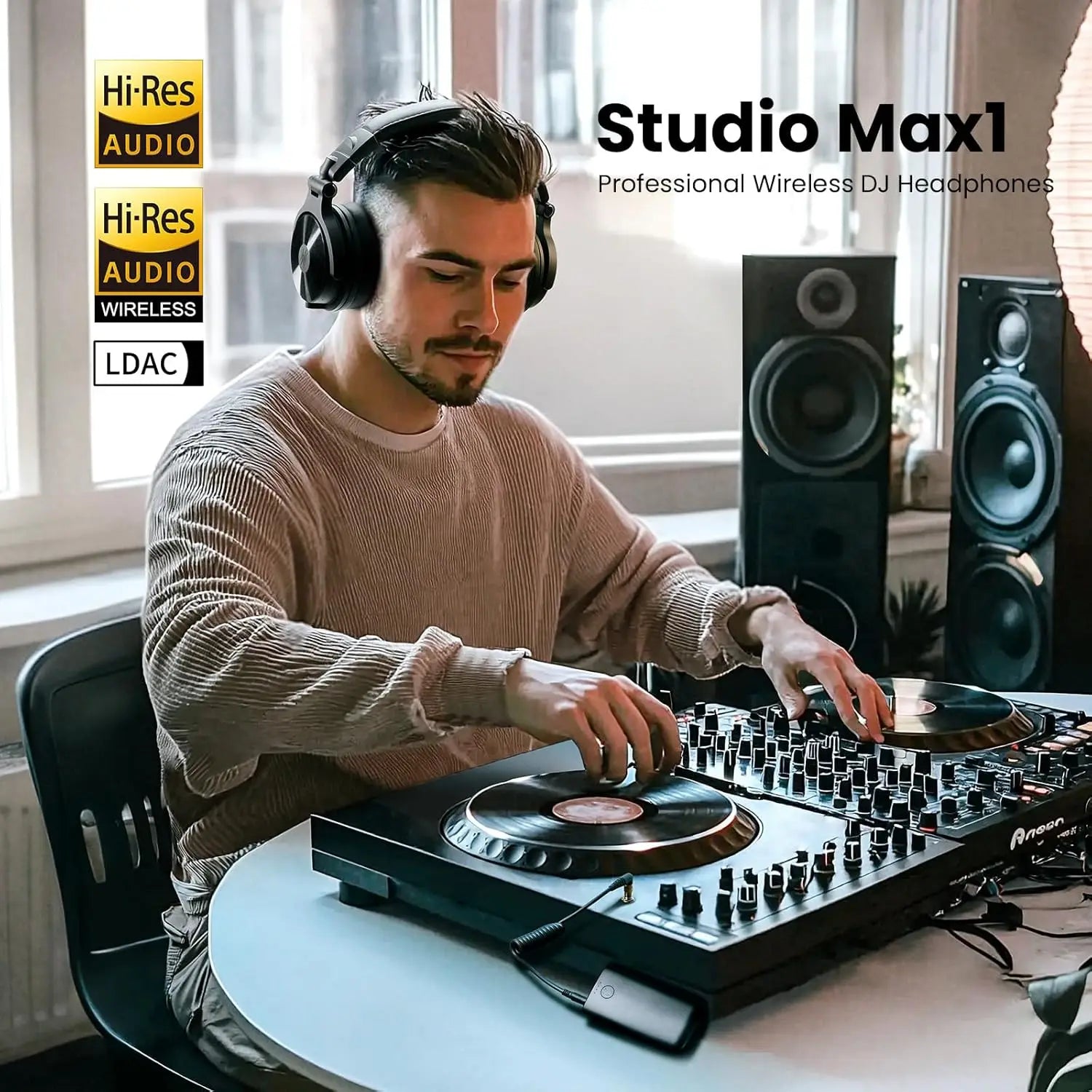 Studio Max Wireless DJ Headphones: 120H Playtime, Low-Latency, Hi-Res Audio, Dual-Mic ENC for Gaming PC and Studio Guitar