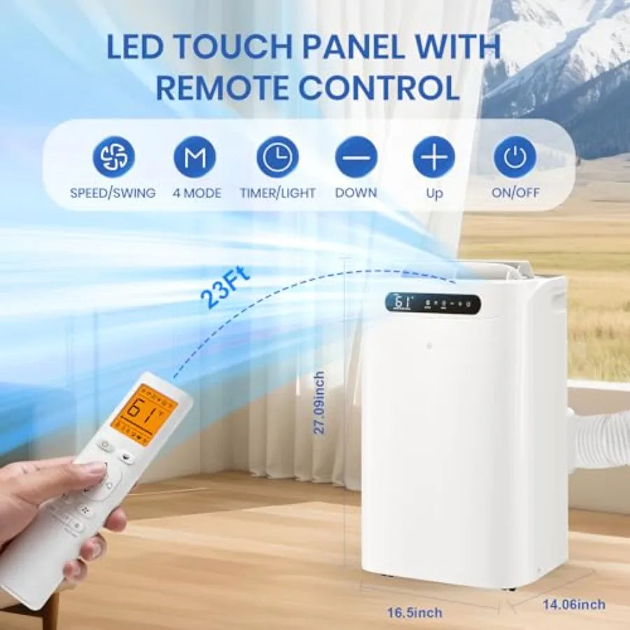 14000 BTU Portable Air Conditioner for Room Cooling up to 700 Sq. Ft 3-IN-1 Quiet Unit with Dehumidifier Fan Remote Control Sma