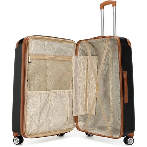 3-Piece Expandable Retro Luggage Set with Lightweight PC-ABS Shell and Double Spinner Wheels in Black