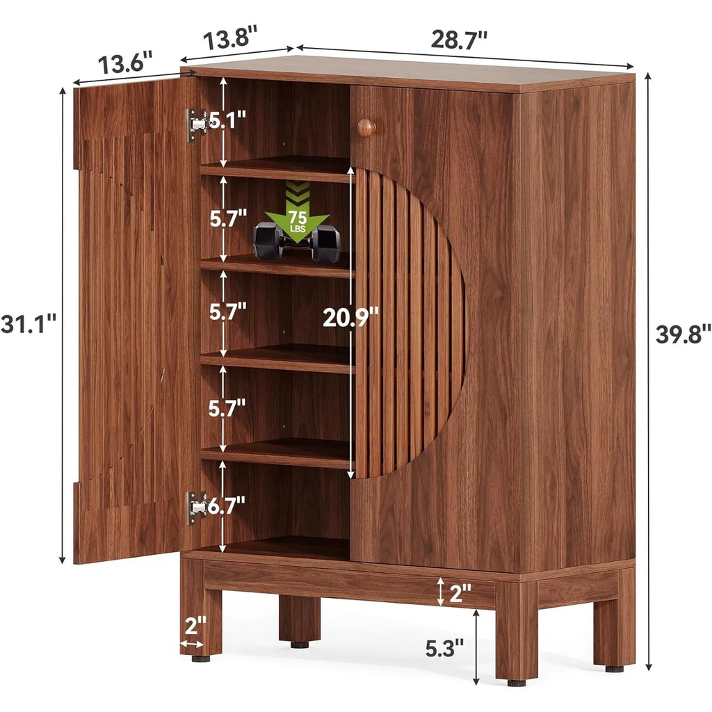LITTLE TREE 5-Tier Shoe Cabinet, Adjustable Height Shelves, 39.8" Tall Farmhouse Style Shoe Organizer for Living Room, Entryway