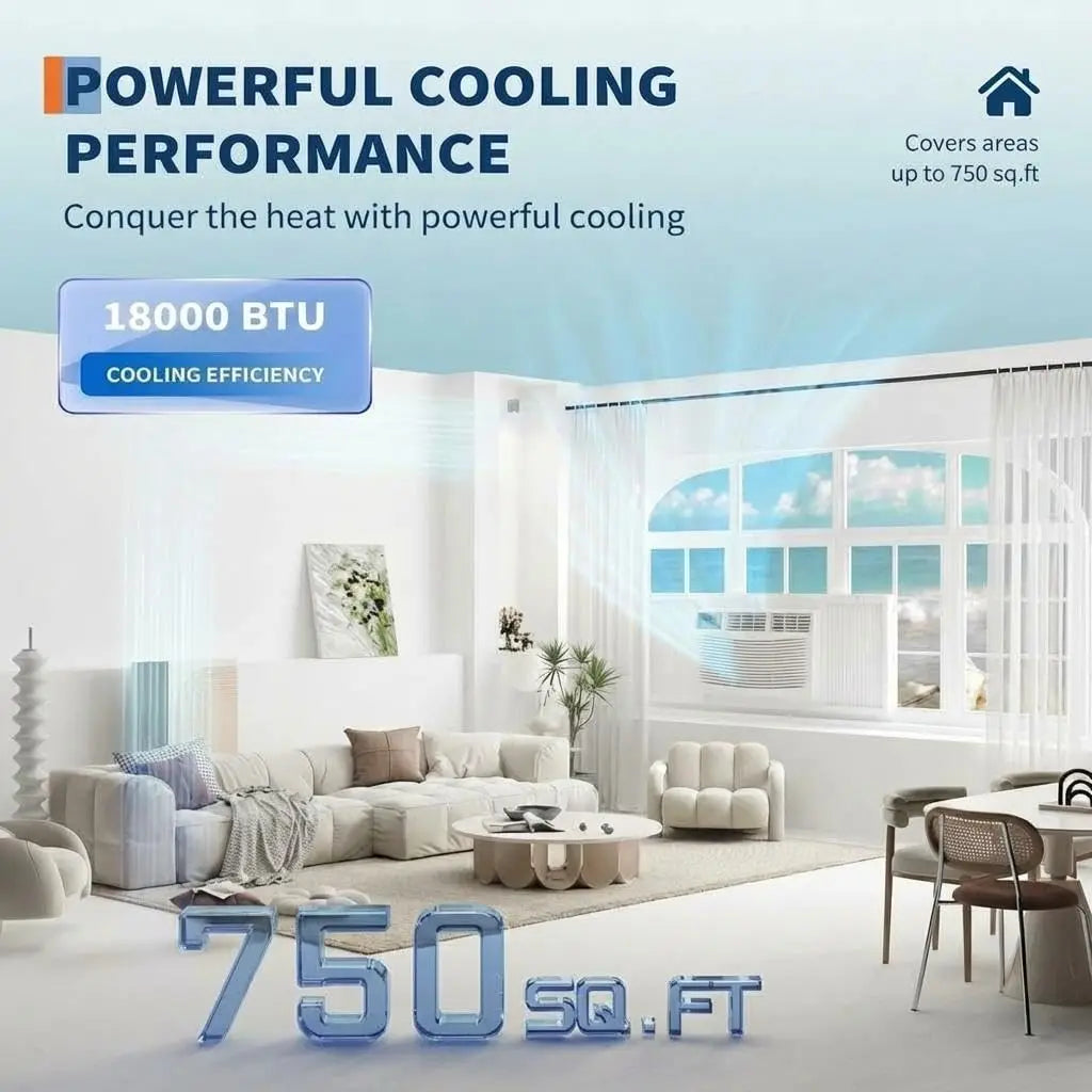 Window Air Conditioner Heat Pump, 18000 BTU 7-in-1 Smart Inverter Window AC Unit 750 Sq ft Cool Heat Fan