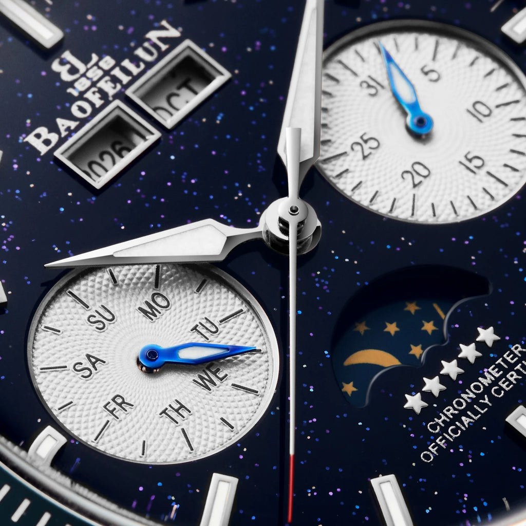 BAOFEILUN Moonwatch Style Automatic Watch Full Calendar 42MM Galaxy Dial Mineral Crystal 30M Waterproof Luxury Reloj Hombre Gift