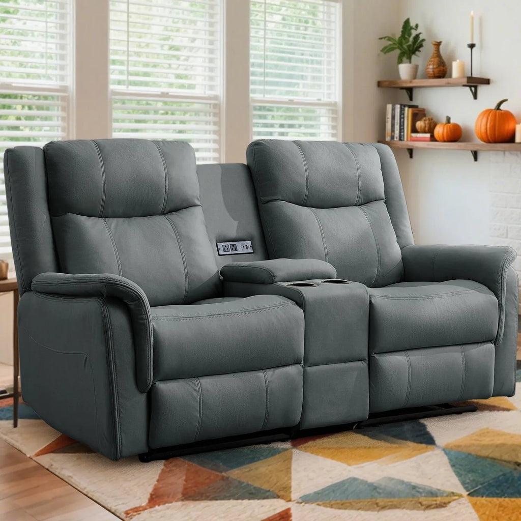 Korser 2-Seater Loveseat Recliner, Reclining Sofa with USB Ports, Cup Holders for Home Theater