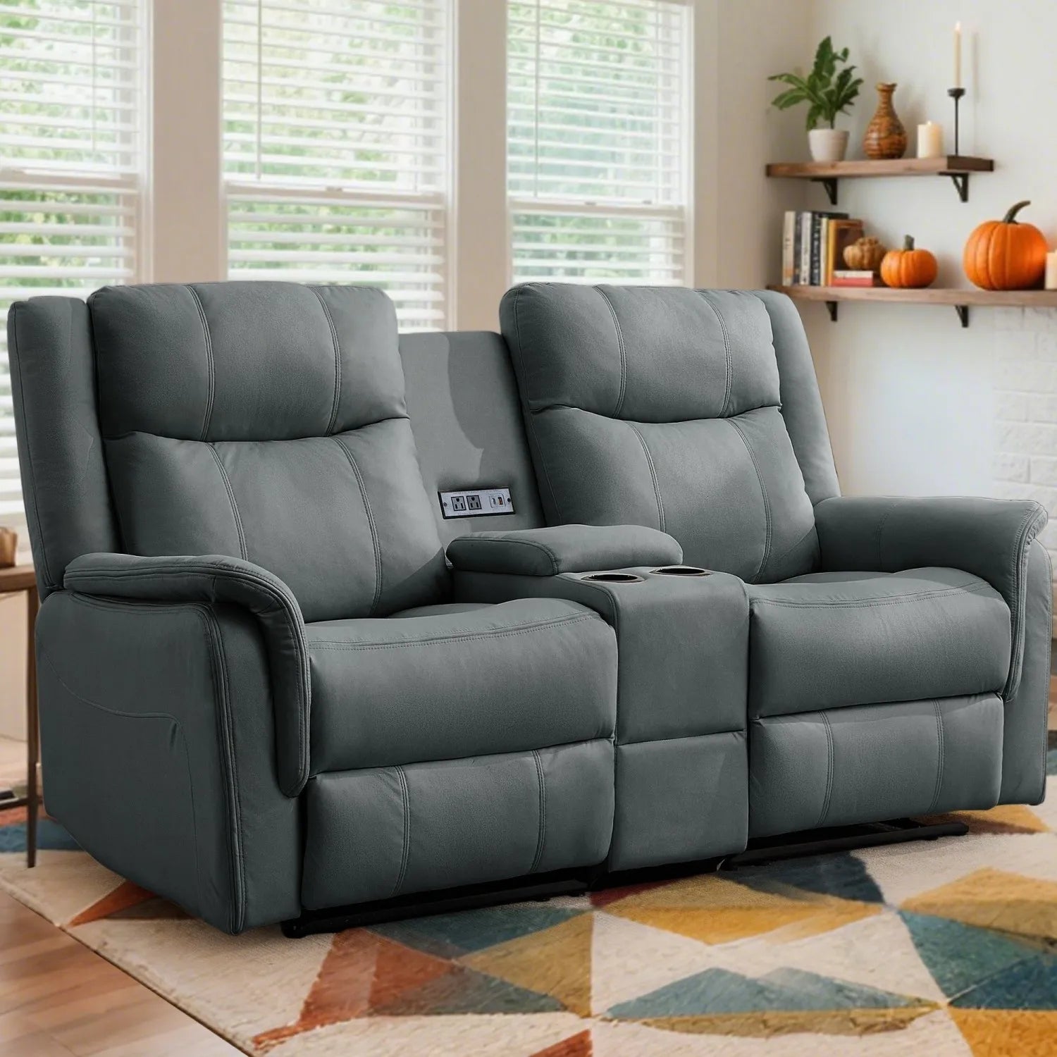 Korser 2-Seater Loveseat Recliner, Reclining Sofa with USB Ports, Cup Holders for Home Theater