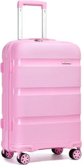 24 Inch Medium Hard Shell Checked Luggage with 4 Spinner Wheels, TSA Lock, Lightweight Polypropylene Suitcase in Pink