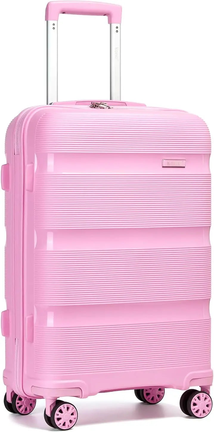 24 Inch Medium Hard Shell Checked Luggage with 4 Spinner Wheels, TSA Lock, Lightweight Polypropylene Suitcase in Pink