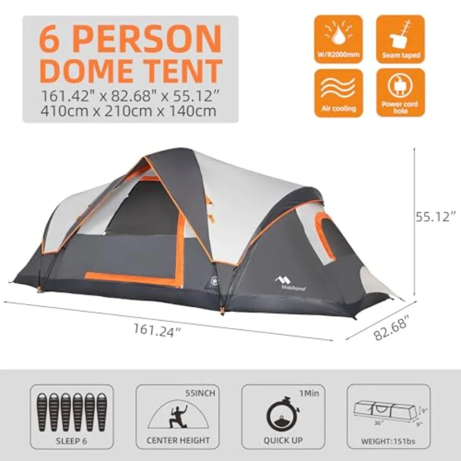 Tent for Family Camping Quick Setup, Instant Pop Up Dome Tents Outdoor 6 Person, with Water-Resistant Rainfly and Mesh Roofs & D