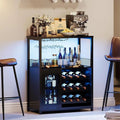 Industrial-Style LED-Lit Wine & Liquor Cabinet with Removable Glass Rack and Mesh Door, Black