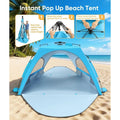 Beach Tent Sun Shelter for 5-6 Person, Polyester Fabric, Navy Blue, UPF 30+ UV Protection Breathable Mesh Windows