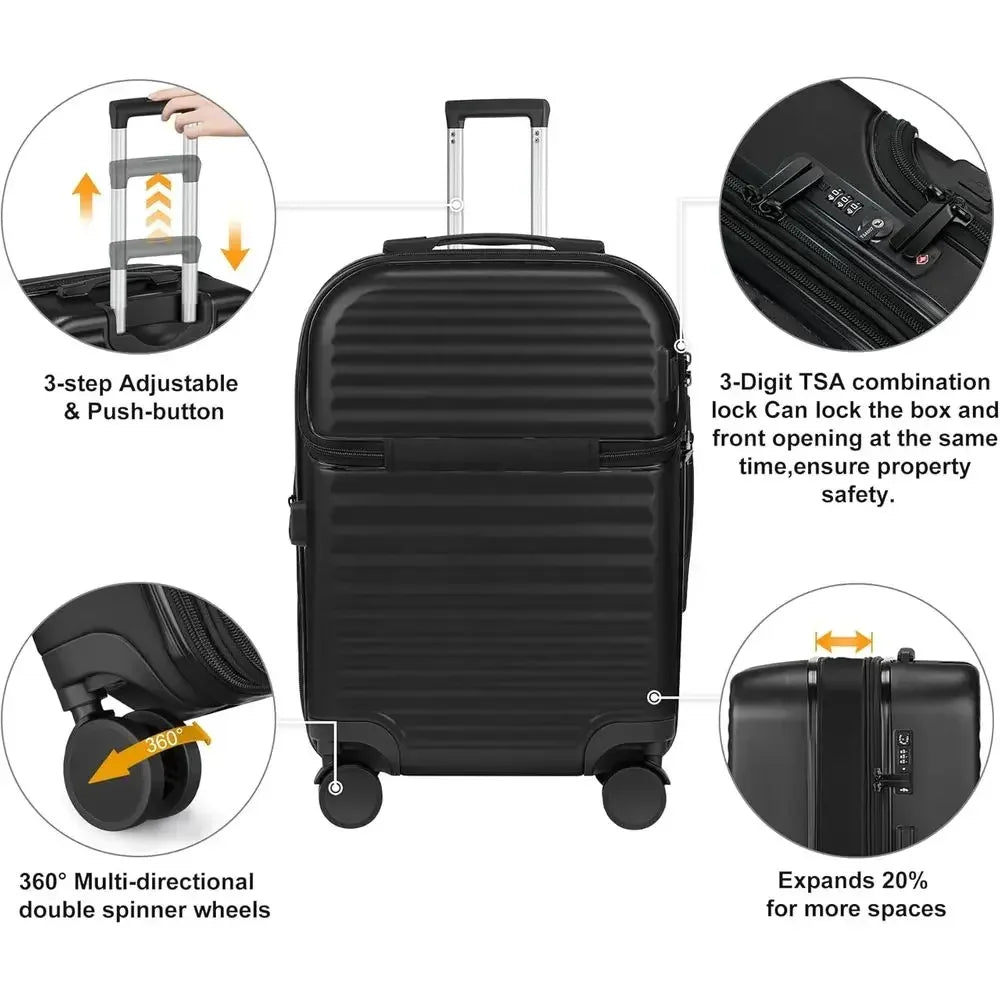 4-Piece Suitcase Set with Wheels, ABS Shell, TSA Lock, Spinner Luggage (20/24/28 inch, Black)