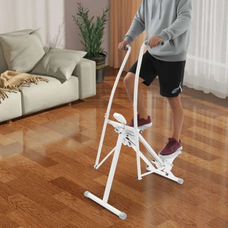Folding Vertical Stair Climber Cardio Exercise Machine for Home Gym with Adjustable Handlebar Pedals Steel Frame Black Up to 22