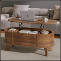 Fluted Lift Top Coffee Table with Storage, Modern Oval Coffee Table for Living Room or Home Office (Walnut)