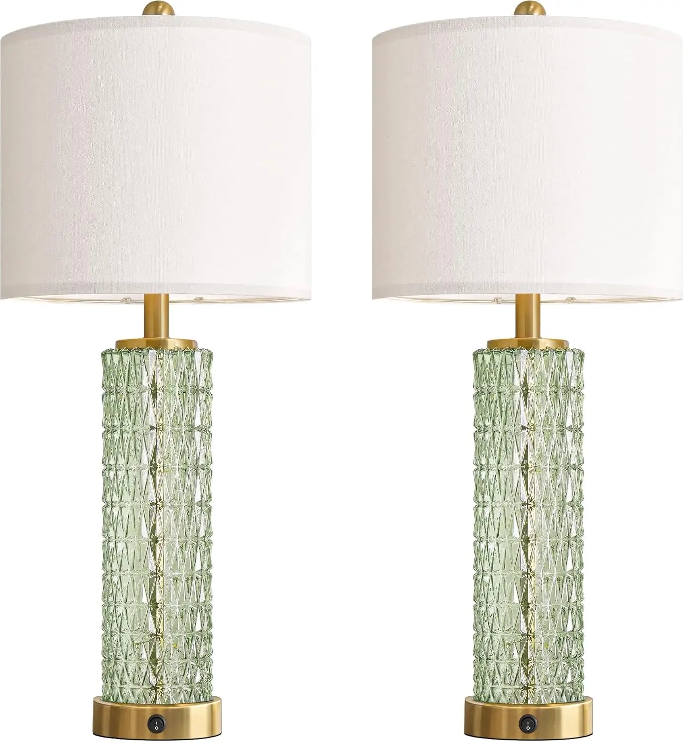 Set of 2 Modern Green Table Lamps with USB Ports and Night Light, 27.75" Height for Bedroom, Living Room, Desk (Bulbs Included)