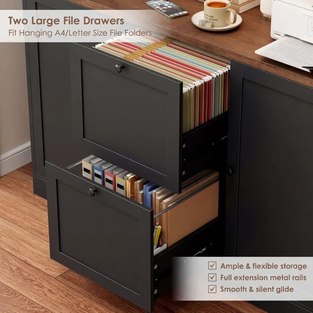 72 Tall File Bookcase with Power Outlet amp Printer Stand, 2 Drawer Filing Cabinets for Home Office Fit Hanging A4 File, Storag