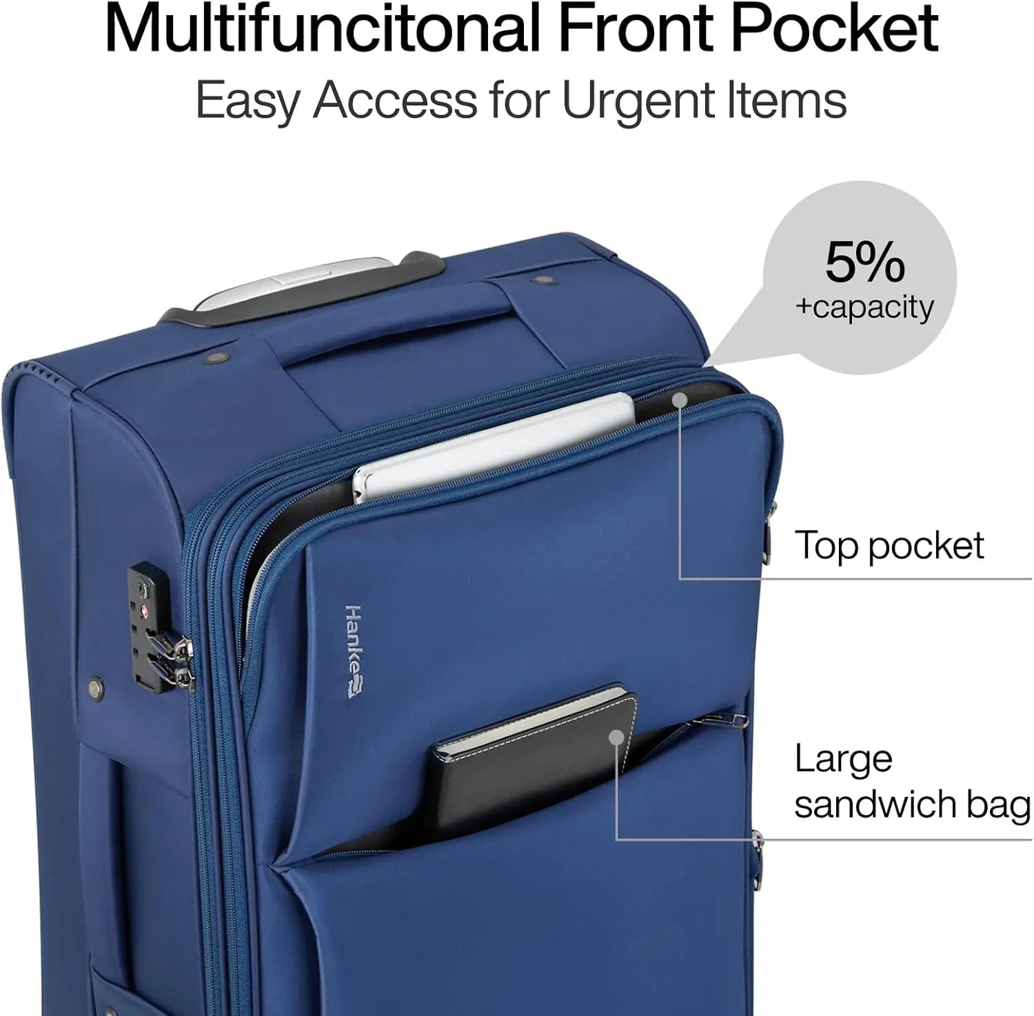 24 Inch Expandable Softside Checked Suitcases with Spinner Wheels, Upright Rolling Travel TSA Luggage Bag for Women Men (Blue)