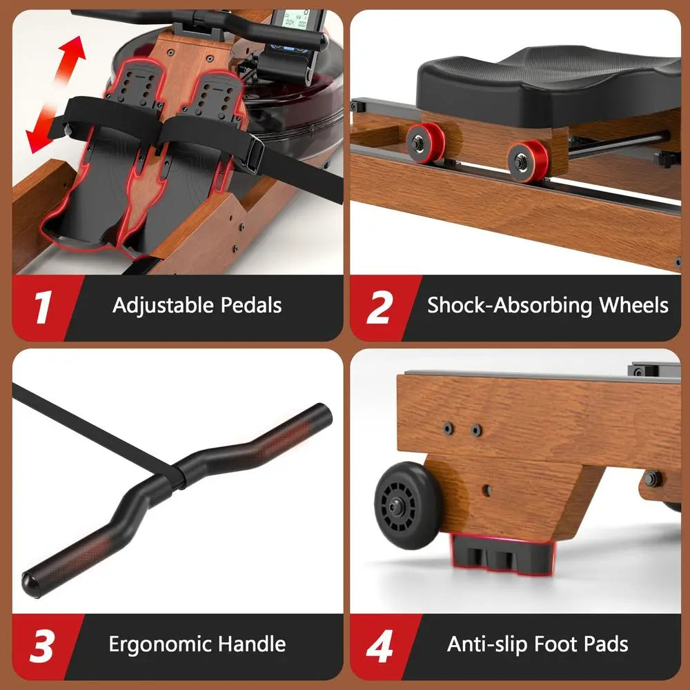 Rowing Machine for Home Use, Wooden Foldable Rower Machine with Dedicated Monitor amp Bluetooth APP, Large Water Tank amp Comfo
