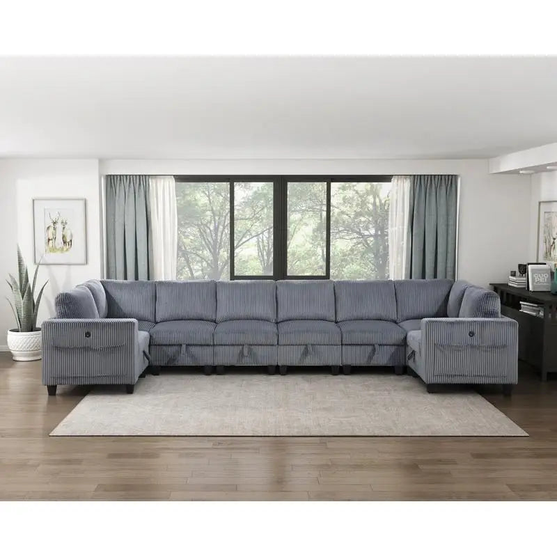 8-Piece Modular Sectional Sofa with Storage Seats, Side Pockets, Charging Ports, Dark Gray Corduroy Fabric, Modern Living Room