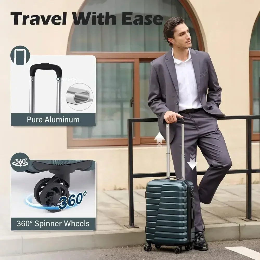 3-Piece Hard Shell Spinner Suitcase Set, Expandable Large Checked Luggage, Lightweight Rolling Carry-On with TSA Lock, Teal Blue