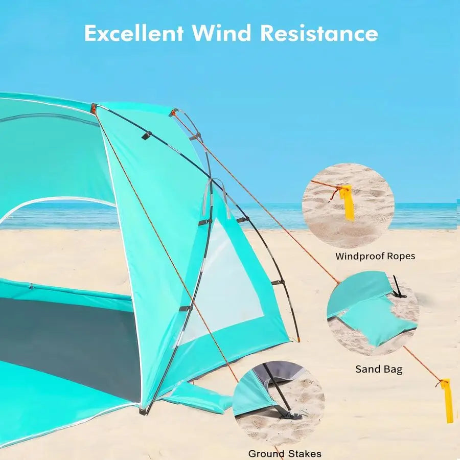 Tent, Portable Sun Shelter for 2 3 4 68 Person with UPF 50 UV Protection, Easy Setup Waterproof Beach Shade Canopy Cabana for Fa