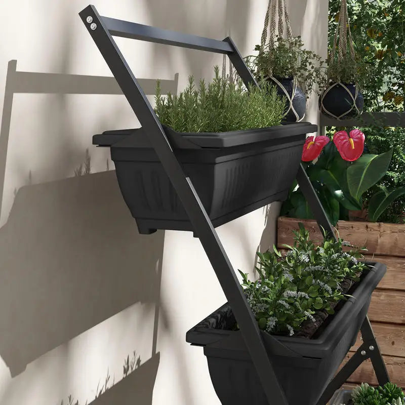 4-Tier Vertical Raised Garden Planter with 4 Boxes, Outdoor Plant Stand Grow Container for Vegetable & Flowers, Black
