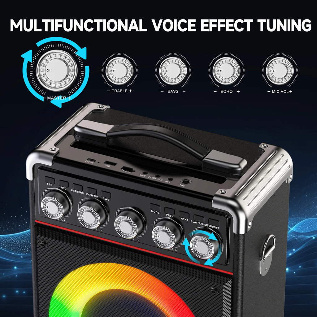 Kara Ok Machine with 2Wireless Microphones,Portable Bluetooth Speakers with Bass/Treble Adjustment,Pa System with Remote Control