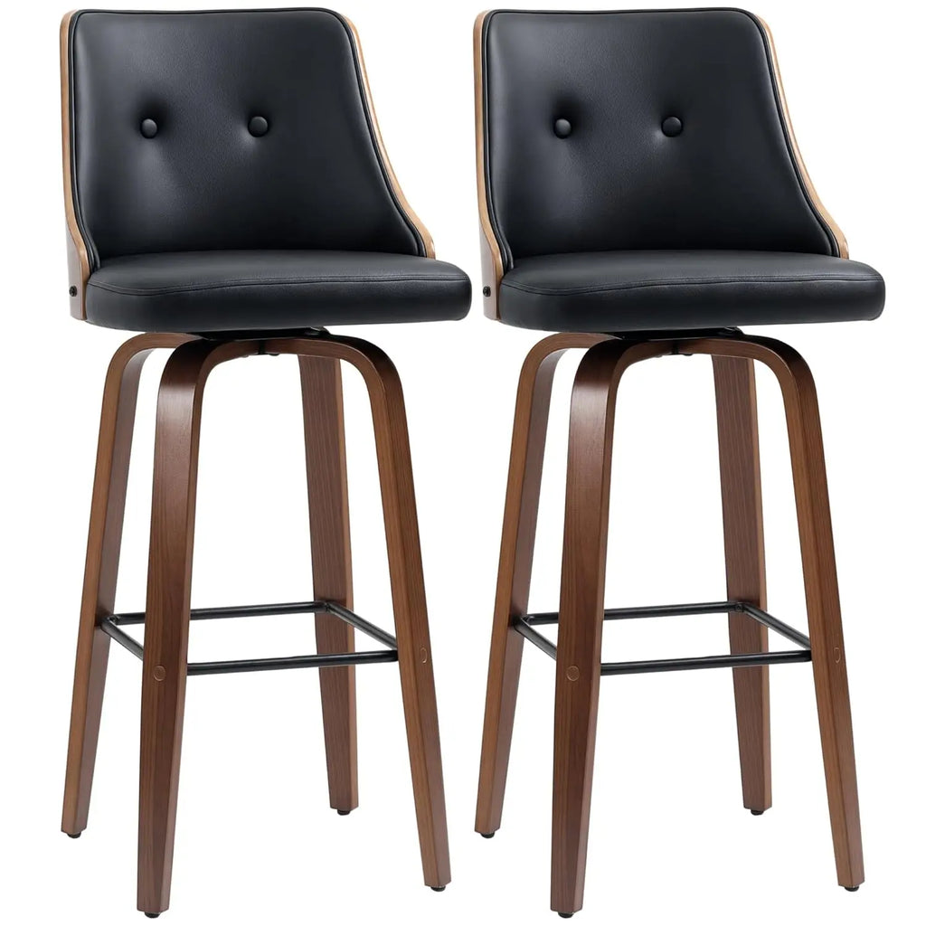 Bar Height Bar Stools, PU Leather Swivel Barstools with Footrest and Tufted Back, Set of 2, Customized