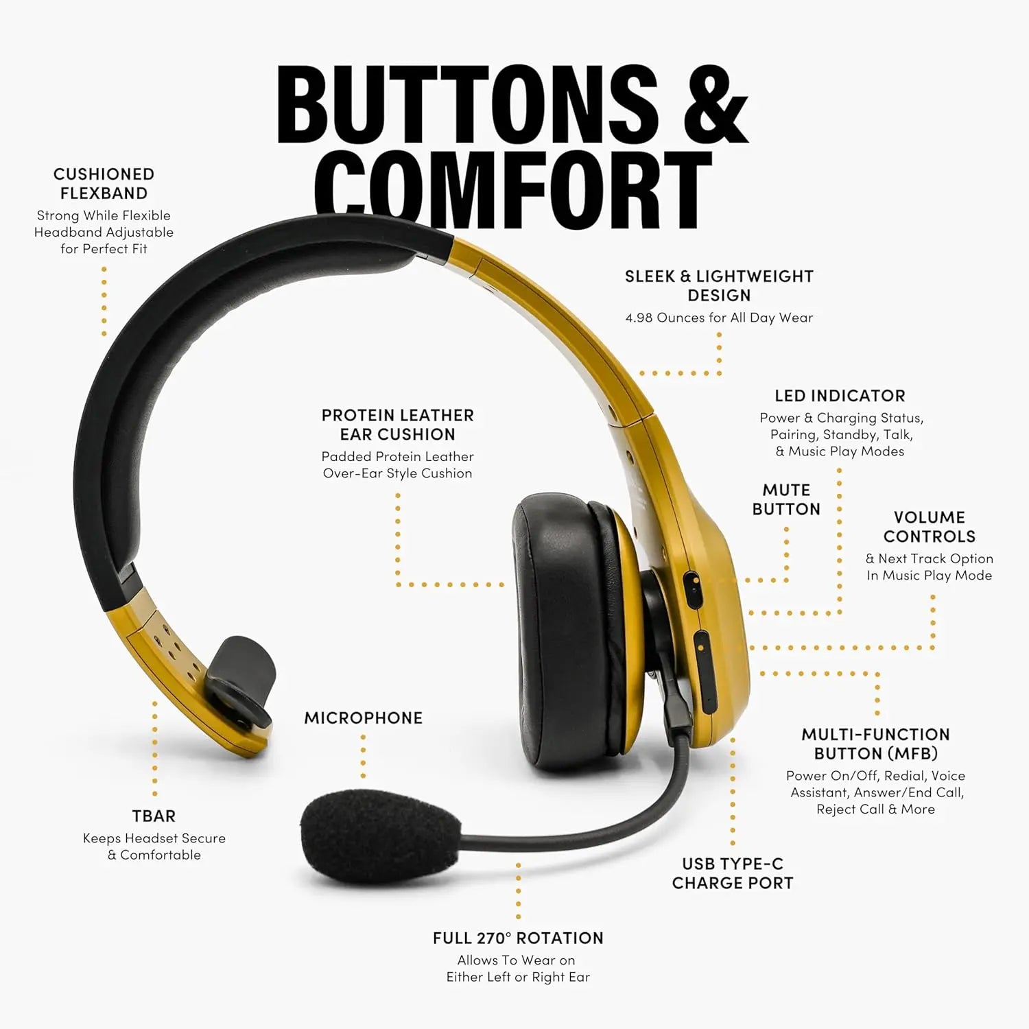 Premium Trucker Bluetooth Headset - Wireless Noise Canceling, 30-Hour Talk Time, USB-C Charging for Drivers