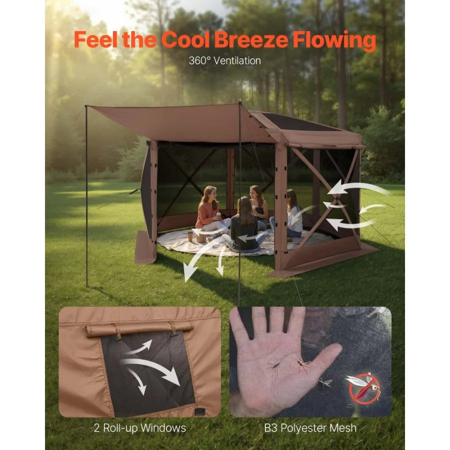 Pop up Gazebo Screen Tent 12 x 12 ft Large 6-Sided Camping Canopy Tent with Removable Top Carry Bag Quick-Set Bite-Proof Screen