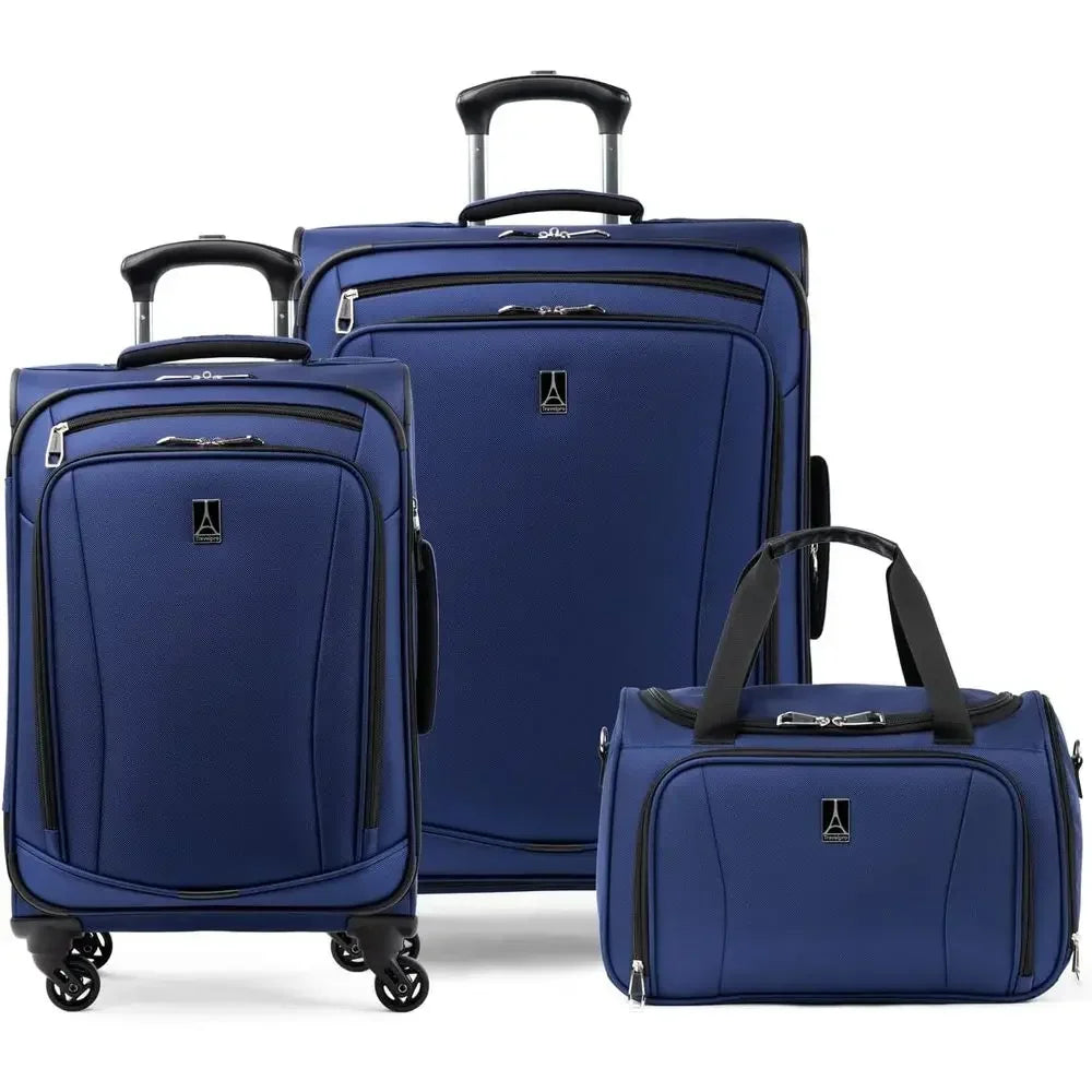 3-Piece Luggage Set: Underseat Tote, Convertible Carry-On, 28-Inch Expandable Suitcase with 4 Spinner Wheels, Blue