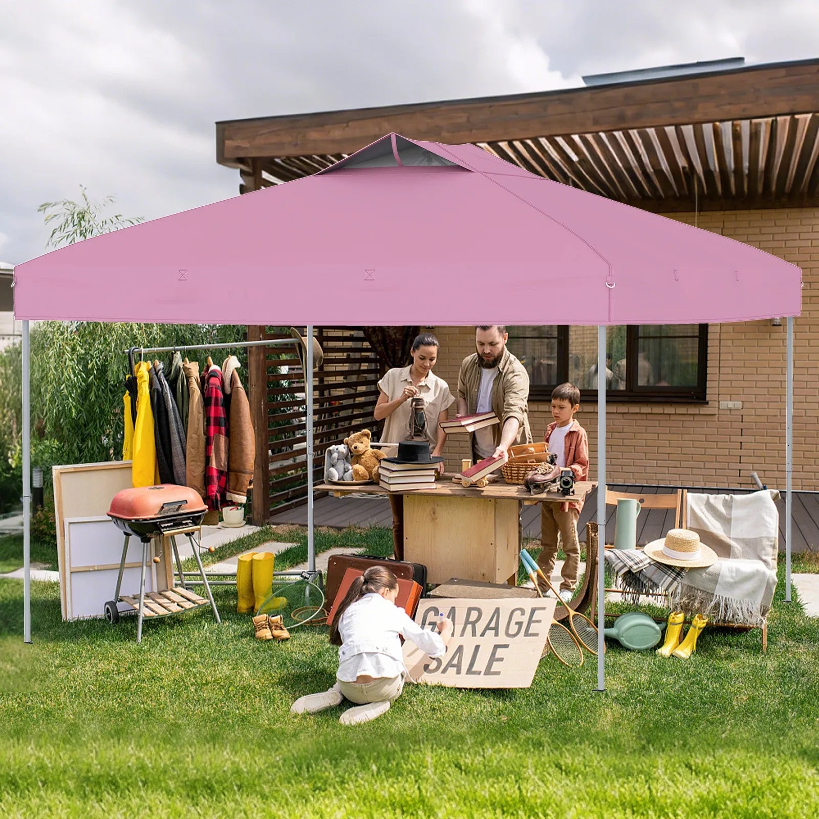 10 X 10 FT 1-Person Setup Pop up Canopy Tent w/ 1-Push Center Lock Wind Ropes